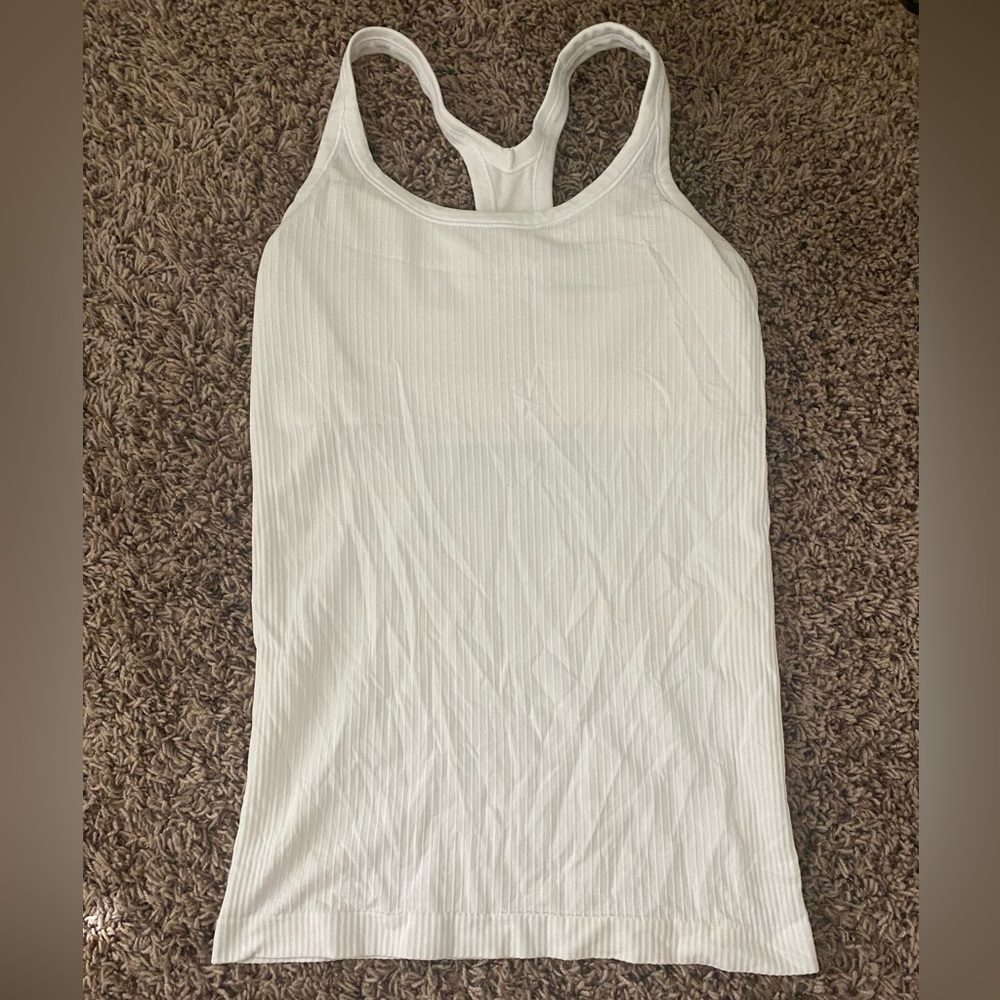 white lululemon Ebb to street tank top